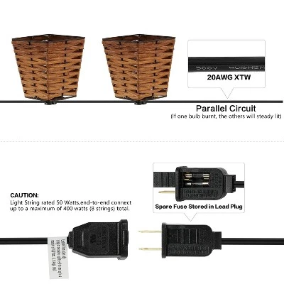 JONATHAN Y Quinn 10' 10-Light Incandescent G40 SQ Bamboo Shaded String Lights: UL Listed, Indoor/Outdoor Use 3 JONATHAN Y Quinn 10' 10-Light Incandescent G40 SQ Bamboo Shaded String Lights: UL Listed, Indoor/Outdoor Use - Image 3