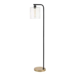 JONATHAN Y Easton 60.75" Modern Minimalist Metal/Ribbed Glass (Includes LED Light Bulb) Floor Lamp Brass Gold/Black -Furniture store GUEST f4a824fe df14 485f 81e4 b55e374e66b4