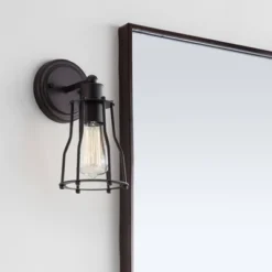 5.13" Metal Evelyn Vanity Wall Light Black - JONATHAN Y: Industrial Edison Bulb Bath Sconce