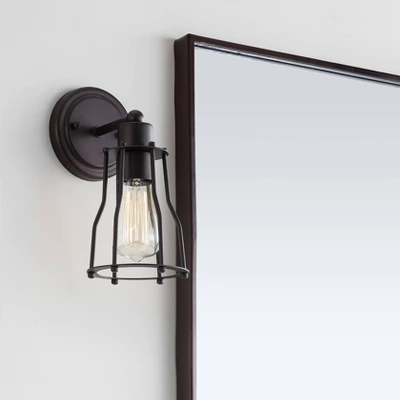 5.13" Metal Evelyn Vanity Wall Light Black - JONATHAN Y: Industrial Edison Bulb Bath Sconce 1 5.13" Metal Evelyn Vanity Wall Light Black - JONATHAN Y: Industrial Edison Bulb Bath Sconce