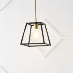 9.25" 1-Light Girard Farmhouse Industrial Iron LED Pendant Black/Brass Gold - JONATHAN Y -Furniture store GUEST f94ab9bf 58e0 449f 877c e2092d2c9cb8