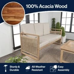 Gable 3-Seat Mid-Century Modern Roped Acacia Wood Outdoor Sofa With Cushions - JONATHAN Y -Furniture store GUEST f993fef5 3486 4191 868e 2311e2d93161