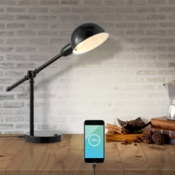 20.25" Curtis Vintage Industrial Iron Adjustable Dome Shade Task Lamp With USB Charging Port (Includes LED Light Bulb) - JONATHAN Y -Furniture store GUEST f9bb87b6 c7ee 47c3 9f9c 7cec3a382a55