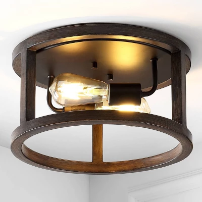 12.75" 2-Light LED Iron Rustic Industrial Flush Mount Brown - JONATHAN Y 1 12.75" 2-Light LED Iron Rustic Industrial Flush Mount Brown - JONATHAN Y