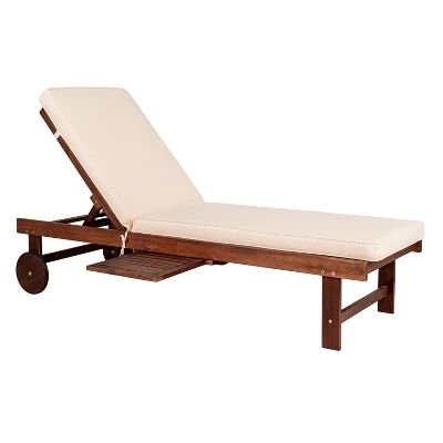 Seabrook 69 X 24 Inch Outdoor Acacia Wood Lounger With Cushion, 5-Position Back, Slide Table & Wheels -JONATHAN Y 11 Seabrook 69 X 24 Inch Outdoor Acacia Wood Lounger With Cushion, 5-Position Back, Slide Table & Wheels -JONATHAN Y - Image 11