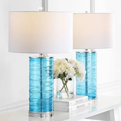 (Set Of 2) 27.5" LED Glass Fused Cylinder Table Lamps - JONATHAN Y 1 (Set Of 2) 27.5" LED Glass Fused Cylinder Table Lamps - JONATHAN Y