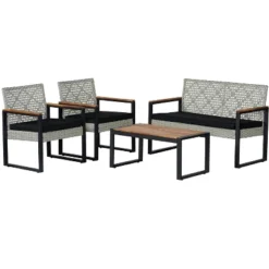 Wilder 4-Piece Modern Coastal Faux Wicker Conversation Outdoor Patio Set - JONATHAN Y -Furniture store GUEST fe152834 e5dc 4ee8 b2e7 4e5dc24ad1e8
