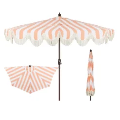 JONATHAN Y Beverly 9 Ft. Designer Classic Scalloped Fringe Half Market Patio Umbrella With Crank, Push Button Tilt And UV Protection -Furniture store GUEST febf23d7 6b67 475a 91e9 5e97e3d71be7