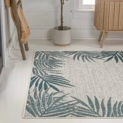 Isla Coastal Cottage Palm Frond Border Indoor/Outdoor Area Rug - JONATHAN Y -Furniture store GUEST ffbce2e8 c659 4891 8439 f992af24dee5